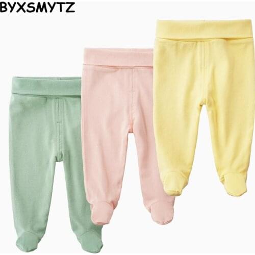 3-6M Newborn Unisex Baby Pants Baby Cotton High Waist Trousers Infant Baby Boys Girls Bag Foot Pants Even Socks Baby Leggings