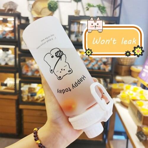 Water Bottle Female Student The Net Red Casual Cup Plastic Simple Frosted Straw Cup Cute Animal Cartoon High Value Portable Belt