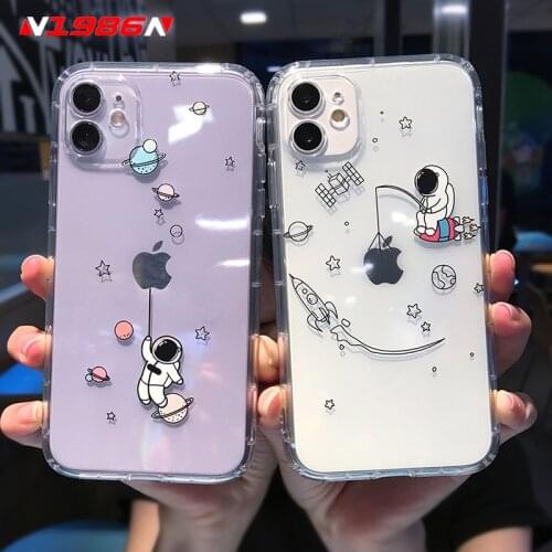 Creative Astronaut Phone Case For iPhone 12 Mini 12 11 Pro X XR XS Max 7 8 Plus Fashion Cartoon Funny Planet Shockproof Soft TPU