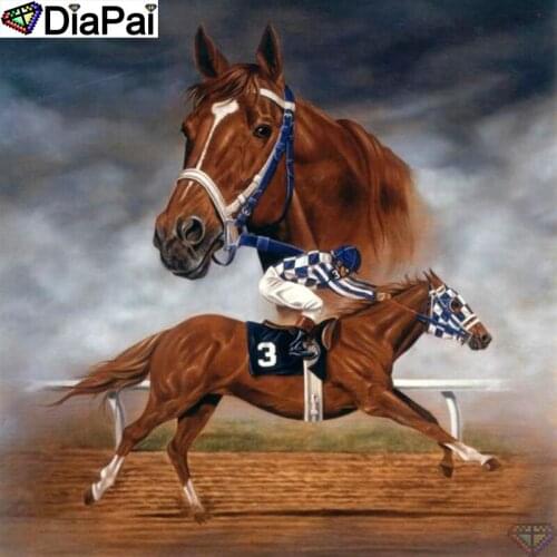 DIAPAI Diamond Painting Cross Stitch "Animal horse man" Full Crystal Diamond Embroidery Needlework Craft Home Decor A09025
