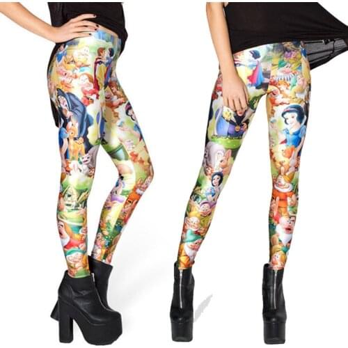 Disney Princess Snow White Printed Legging 12% Spandex Mermaid Fashion Cartoon Women Stretch Pants Girls Elastic Trousers