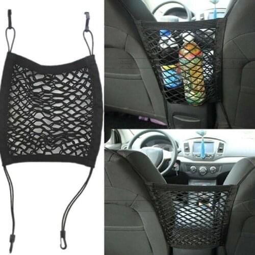 Car Trunk Seat Back Elastic Mesh Bag Car Storage Organizer Pockets Cage Grid Pocket Holder Car Mess Mesh Box Bags Black