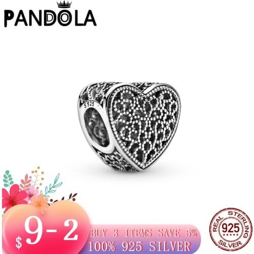 Hot 100% 925 Sterling SILVER charms Filigree and Beaded Heart Charm fit Original Pandora Bracelet silver 925 jewelry