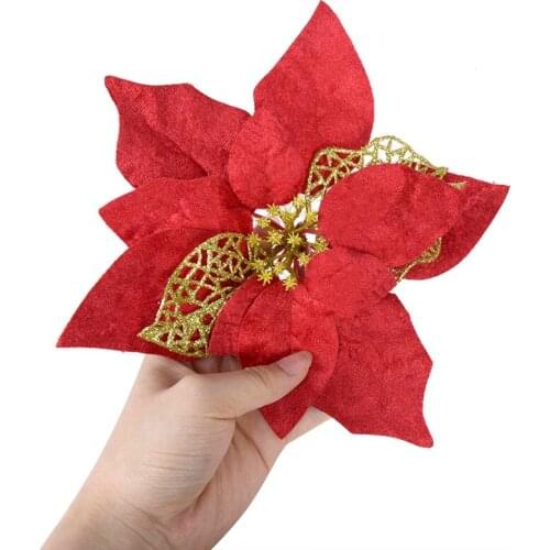 Large Artificial Poinsettia Berries Flower for Christmas Decorations 22cm Xmas Tree Ornament Faux Flowers Christmas Wreath Decor