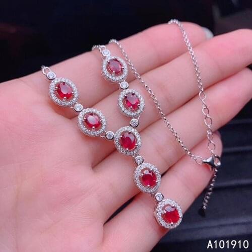 KJJEAXCMY boutique jewelry 925 sterling silver inlaid Natural Ruby pendant necklace ladies supports detection popular
