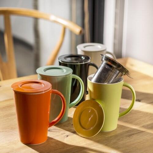 Creative Ceramics Tea Mugs Cup with Lid and Stainless Steel Infuser Filter Cup Set For Milk Coffee Juice Scented Tea Kружки