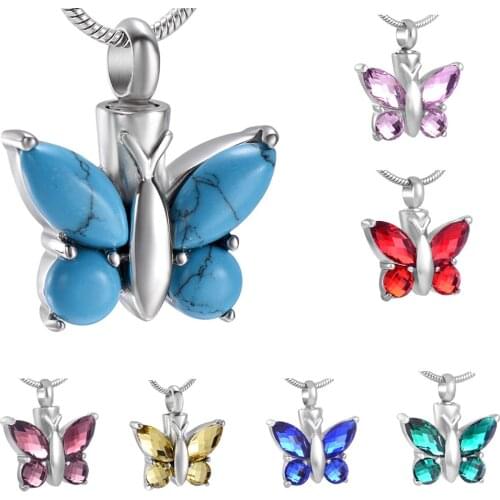 Crystal Butterfly Memorial Urn Necklace Stainless Steel Pendant Holder Ashes for Pet Human Keepsake Cremation Jewelry for Ahes