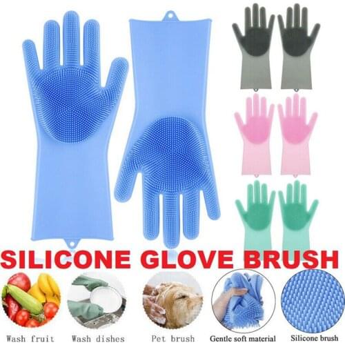 Reusable Silicone Dishwashing Gloves for Dishes Wash Cleaning Gloves with Sponge Scrubbers for Washing Kitchen Bathroom
