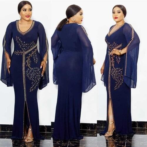 New African womens Dashiki Classic design long dress Ironed and drilled fishtail skirt in large size stretch size L XL XXL