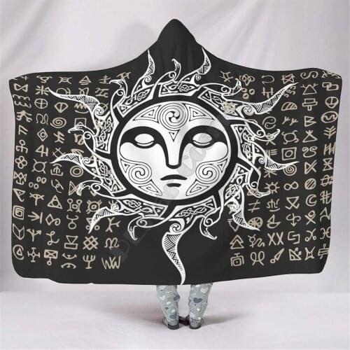 Viking Tattoo Hooded Blanket Adult colorful child Sherpa Fleece Wearable Blanket Microfiber Bedding Drop Shipping 04