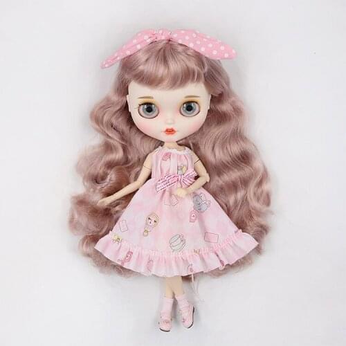 BJD Doll Clothes Suitable for with Blythes 1/6 Size cute cartoon pink print dress doll accessories
