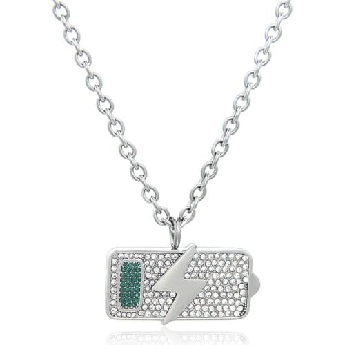 Titanium Steel Rhinestone Battery Lightning Necklace Original Design Sense Rap Hip-Hop Color Choker Niche Accessories