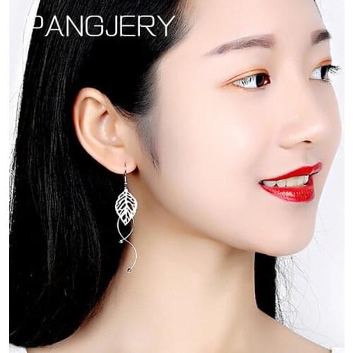 PANGJERY Prevent Allergy 925 Sterling Silver Twisted Wavy Drop Earrings for Women Fashion Hollow Leaf Wedding Fine Jewelry Gifts