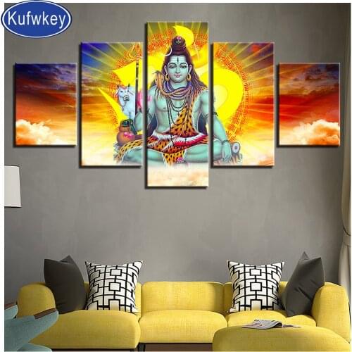 Full 5d diy diamond painting 5 Pieces"Hindu Lord Shiva And Bull Nandi"3d Pictures mosaic diamond embroidery rhinestone wall art