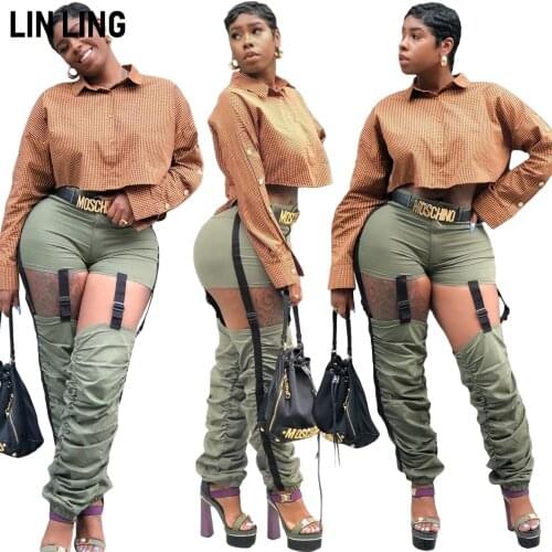 LINLING Patchwork Casual Pants with Mid Waist Pleated Features Versatile Adjustable Leg Slim Trousers