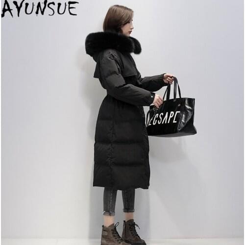 Womens Winter Down Jacket Long Coat Female Jacket Real Fox Fur Collar Hooded Women Parkas Korean 2020 Mujeres Abrigos Pph1258