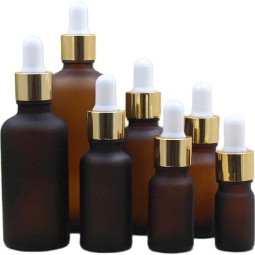 Empty Essential Oil Glass Pipette Vials Gold Silver Ring White Top 5ml 10ml 15ml 30ml 50ml 100ml Brown Frost Refillable Bottle