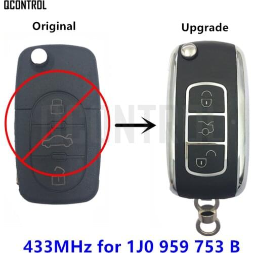 QCONTROL Upgrade Car Remote Key 433MHz 48 Chip for VW/VOLKSWAGEN 1J0959753B BEETLE/BORA/GOLF/PASSAT/POLO 1J0 959 753 B 1998-2001