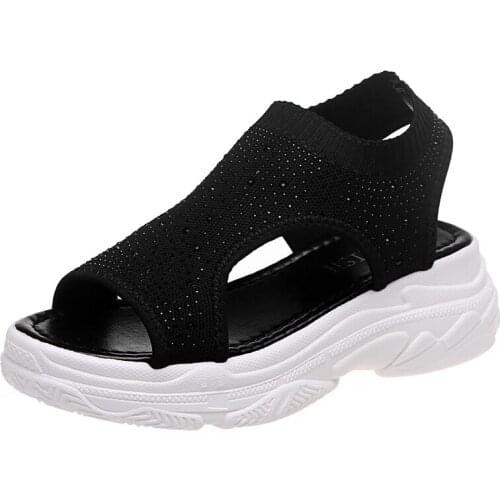 Womens Summer Sandals Open Toe Thick Sole Hollow Inlaid Diamond Casual Sandals Fashion Elastic Foot Set Lazy Shoes Beach Shoes