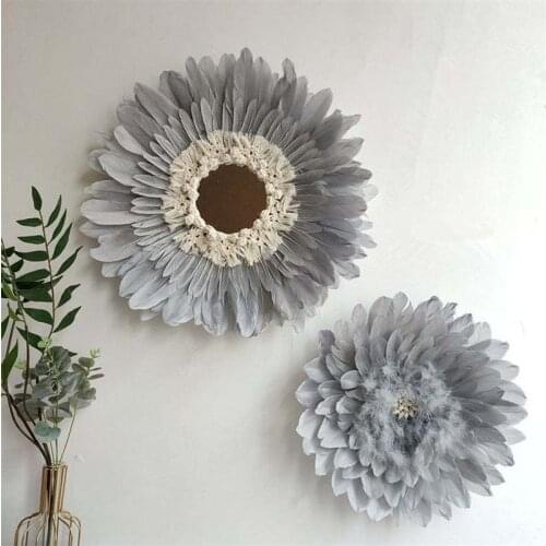 Nordic Hand-woven Feather Mirror Background Hanging Decorations Kids Room Handmade Wall Decor Home Pendant Porch Ornament Gifts