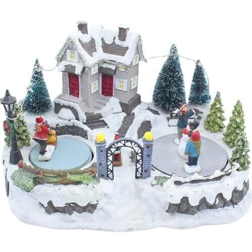 Glowing Singing Christmas Courtyard Landscape House Ornaments Xmas House Desktop Decoration with Lights Home Festival