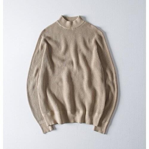 Mens Knitted Turtleneck Sweater Casual Male Vintage Long Sleeve Oversized Sweater Men High Collar Khaki Boys Sweaters Pullover