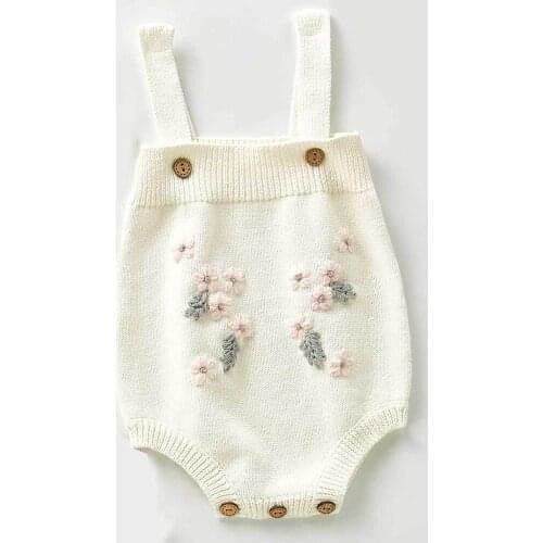 2020 Baby 3-6-9 Month Baby Suit Flower Coat Strap Jumpsuit Knit Embroidery Princess Girls Bodysuit Onepiece
