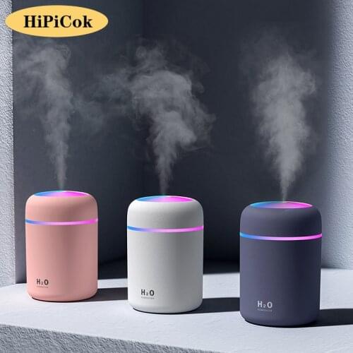 HiPiCok Ultrasonic Air Humidifier Aromatherapy Diffuser for Home Car Aroma Essential Oil Diffuser USB Fogger Mist Maker LED Lamp