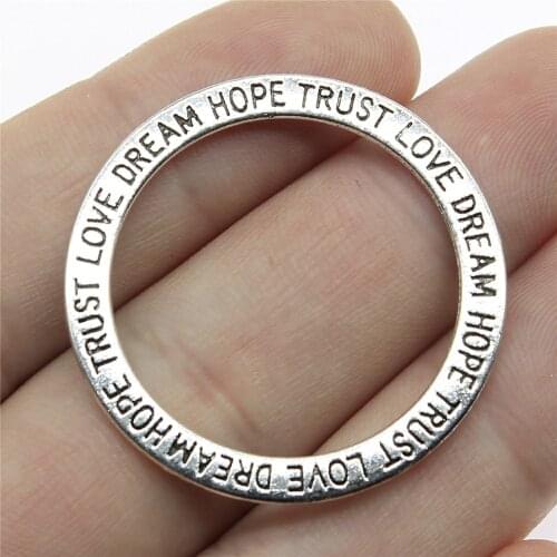 WYSIWYG 10pcs 35mm 3 Colors Dream Trust Faith Love Big Circle Connector Charms Pendant