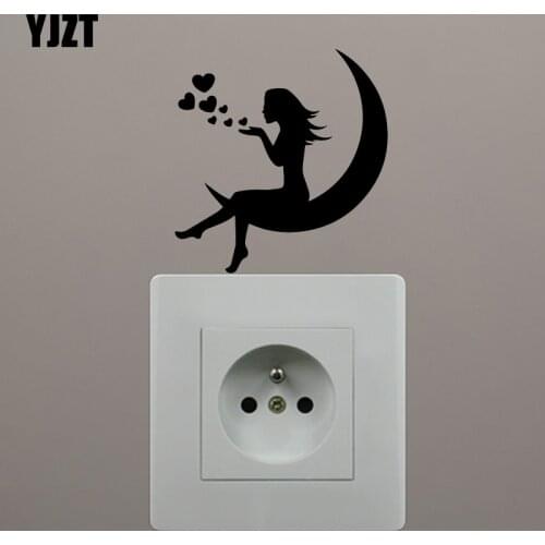 YJZT Beautiful Girl Moon Love Heart Vinyl Decal Wall Switch Sticker Decor Creative Pattern S19-0909
