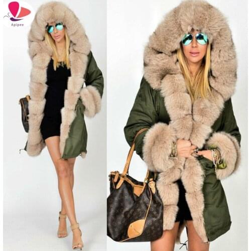 Plus Size Women Winter Jacket Coat Hooded Overcoat Cotton Coat Women Faux Fur Coat Warm Parka Womens Thick Furs Military Coat