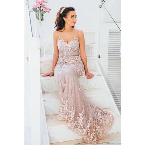 Lace Mermaid Prom Dresses 2021 Spaghetti Straps Long Appliques Formal Evening Party Dress Robe De Soiree