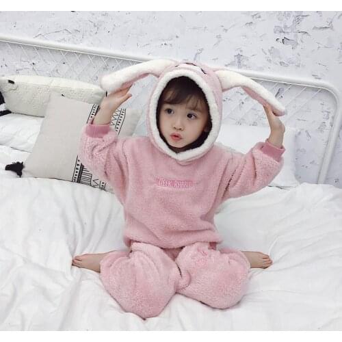 Winter Baby Girls Boys Pajamas Sets Toddler Children Flannel Hooded Sleepwear Pyjama Suits Autumn Infant Kids Home Wear Clothes