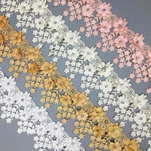 1 Yard Vintage Flower 3D Diamond Lace Trim Ribbon Fabric Embroidered Wedding Applique Trimmings DIY Sewing Craft Decoration