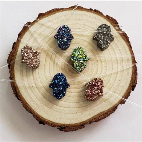 10pcs 2021 fashion clear fish chain Synthetic druzy hamsa necklace drusy fatima hand choker necklace for women and girls