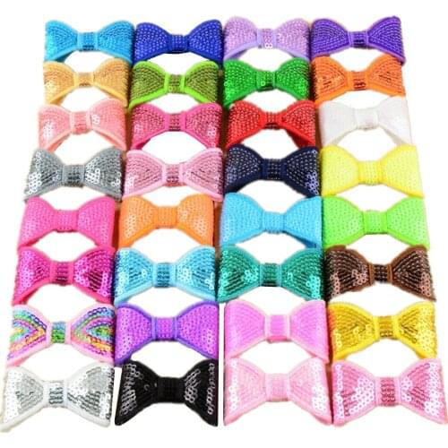 300pcs/lot Free Shipping 2'' Sequin Bow Knot Applique Embroideried Sequin Bows For DIY Headbands Boutique Hair Accessories HDB12
