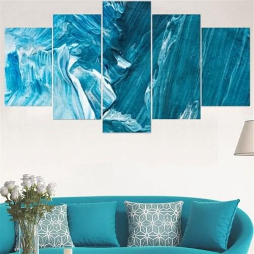 5 Pieces Wall Art Canvas Painting Blue Wave Abstract Art Modern Home Living Room Decoration Modular For Pictures Framework