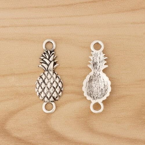 50 Pieces Tibetan Silver Pineapple Connector Charms for Bracelet Jewellery Making Findings 27x10mm