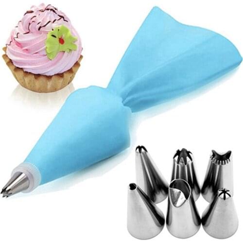 8Pcs/Set Kitchen Accessories Icing Piping Cream Pastry Bag + 6X Stainless Steel Nozzle Set Diy Cake Decorating