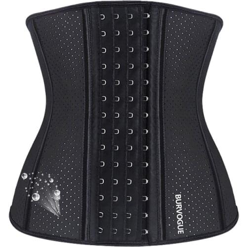 Burvogue Women Latex 9 Steel Boned Waist Trainer Corset for Weight Loss Breathable Hole 4 Hook and Eyes Underbust Corset Sexy