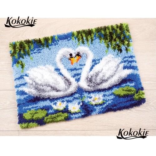 Swan decor for home tapijt latch hook rug canvas cartoon cat printing vloerklee foamiran for needleworksets crochet tapis