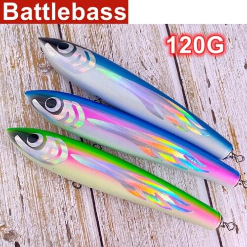 1PC Saltwater Fishing Wooden Stick Bait 120g Deep sea pencil Topwater Fishing lure Wood Popper GT Surface Trolling Tuna bait