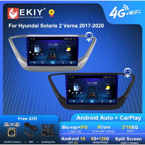 EKIY 9'' TN 2DIN Android 9.0 Car For HYUNDAI Solaris 2 Verna Accent 2017-2020 Multimedia Video Player Stereo GPS Navigation HU