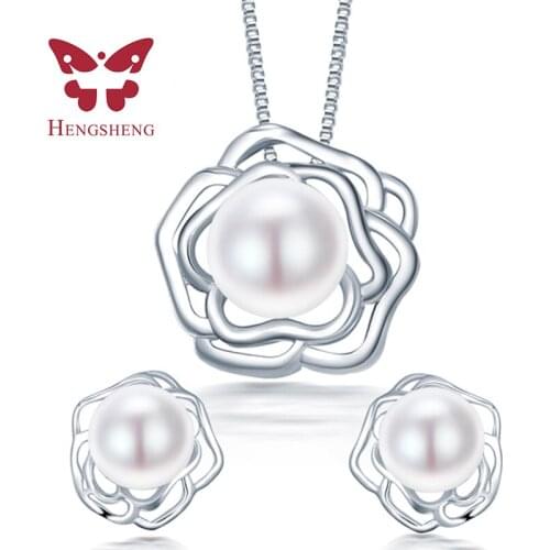 HENGSHENG 2021 Trendy Cross Flower Necklace Earrings Jewelry Sets For Women Girl, Nice 925 Sterling Silver Women Fine Jewelry