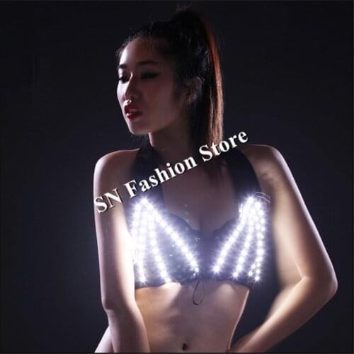 HN03 Colorful LED lighted ballroom costumes dresses/Bar Sexy party stage bra dj disco wears white red green blue dance clothes