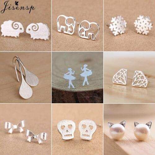Jisensp Minimalist Silver Color Cute Animal Stud Earrings for Girls Delicate Pearl Cat Earings Small Ballet Earing Women brincos