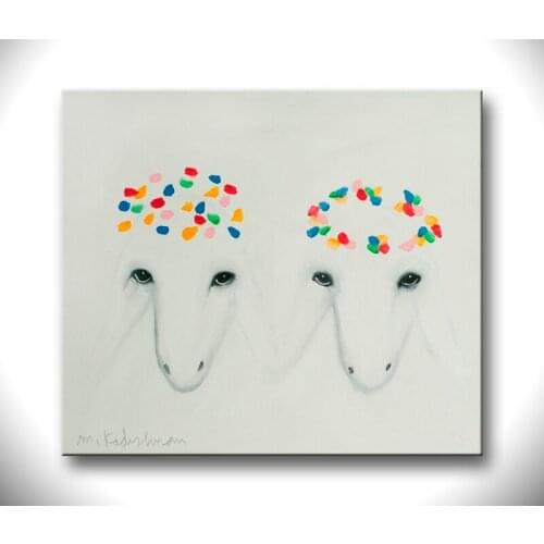 Cartoon Oil Painting on Canvas Abstract Animal Wall Art for Home Decoration Happy lamb strecth/ no frame AN-113