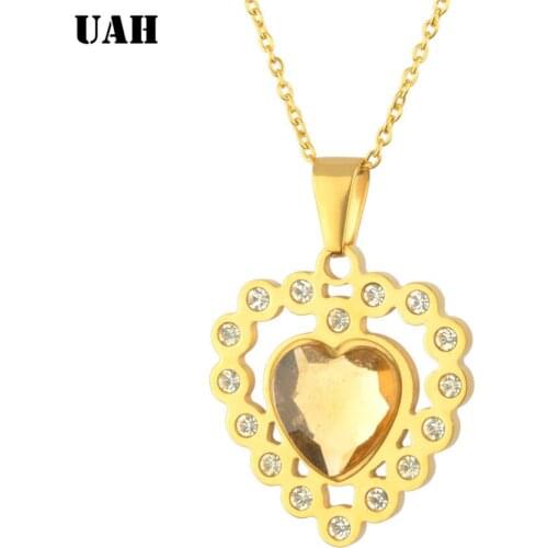 UAH Fashion Tiny Dainty Heart Initial Zirconia Necklace Necklace Stainless Steel Jewelry for women accessories girlfriend gift