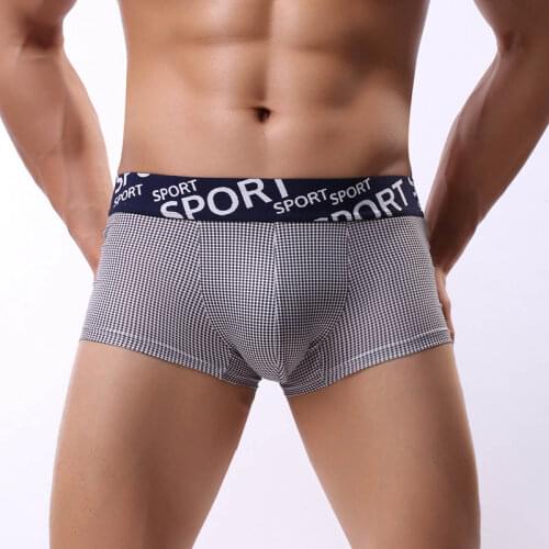 Mens Boxer Shorts Underpants Homme Plaid Underwear Sexy Cueca Mid-waist Knickers Males Breathable Boxers Comfortable Boxer Pants