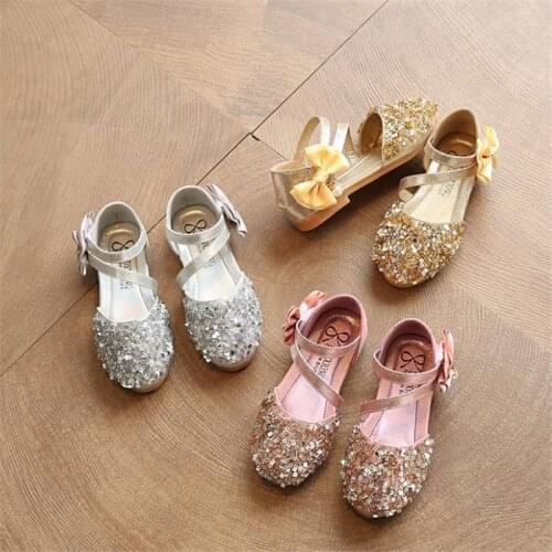 New spring and summer Disney children shoes 2021 sequined bow baby shoes doug leather shoes of the girls